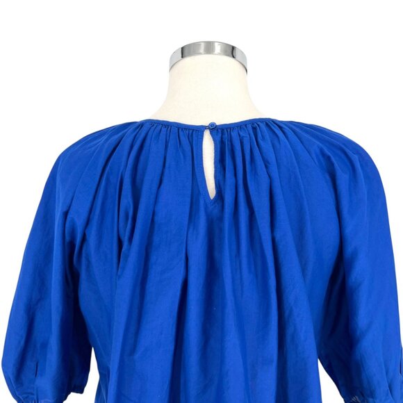 Madewell Shirred Puff-Sleeve Top Blue Cotton Silk Size Small NWT - Picture 6 of 10